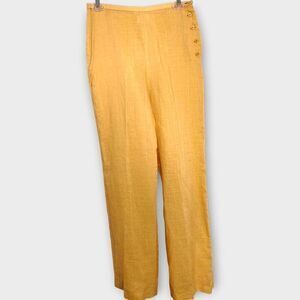 Zara Collection Womens Pants Sz 8 Golden Linen Ramie Straight Side Button Preppy